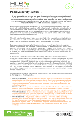 HLS artile on cretaing a positive safety culture