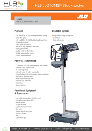 JLG 10MSP spec sheet