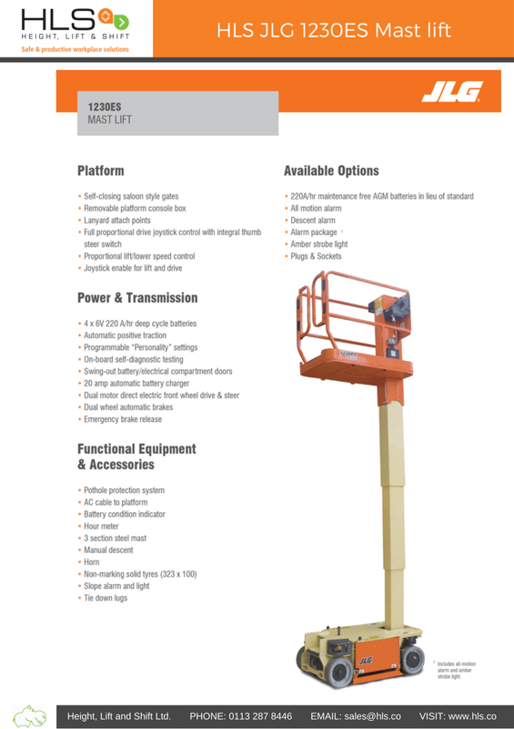 HLS JLG 1230ES spec sheet download