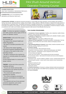 HLS course guide for push around vertical (PAV) MEWPS