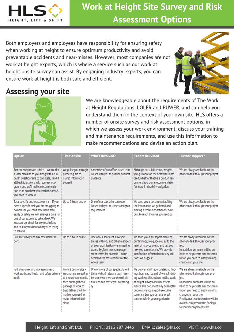 HLS Work at Height Site Survey and Risk Assessment Options PREVIEW