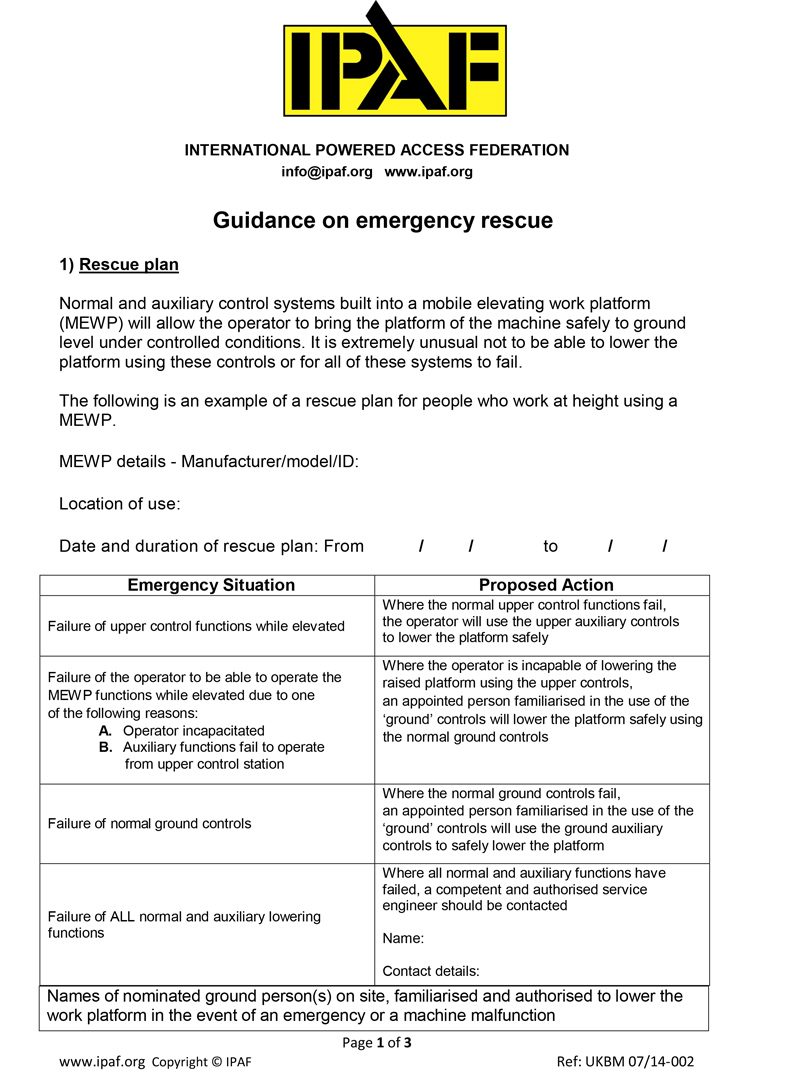 IPAF Rescue Plan Guidance PREVIEW