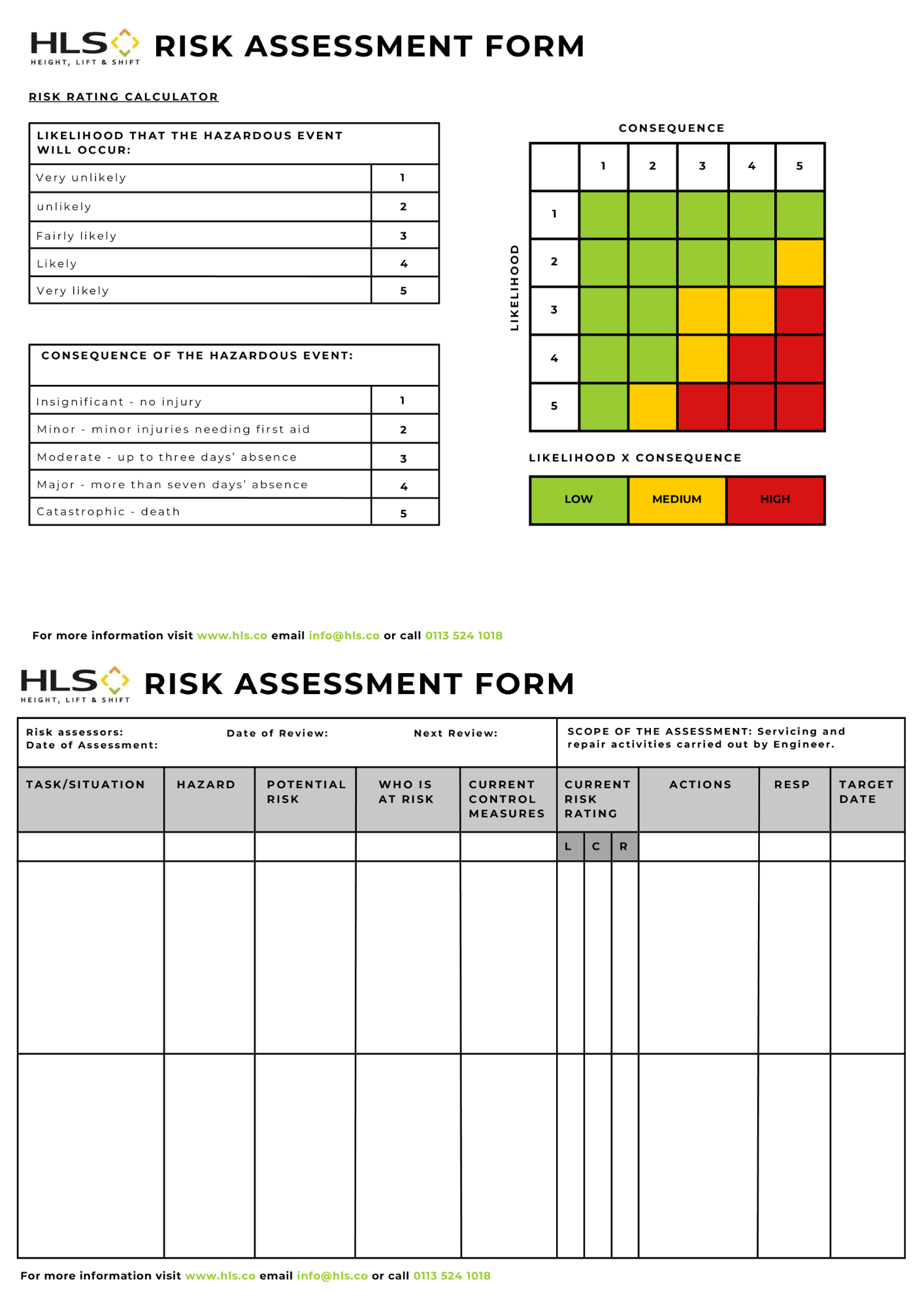 Risk Assessment Form 2024 website preview