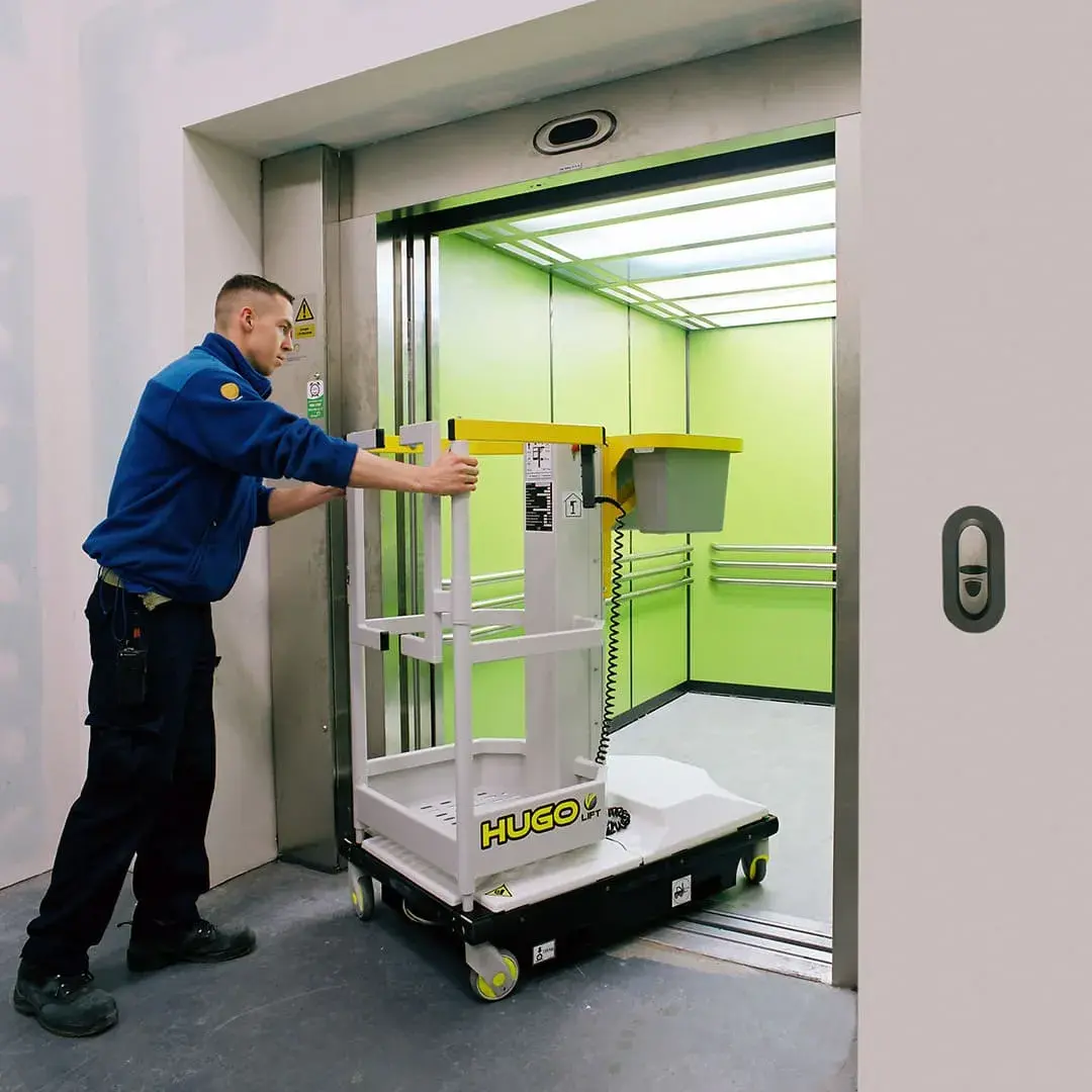 HLS Hugo lift small footprint allows access to passenger lifts and corridors