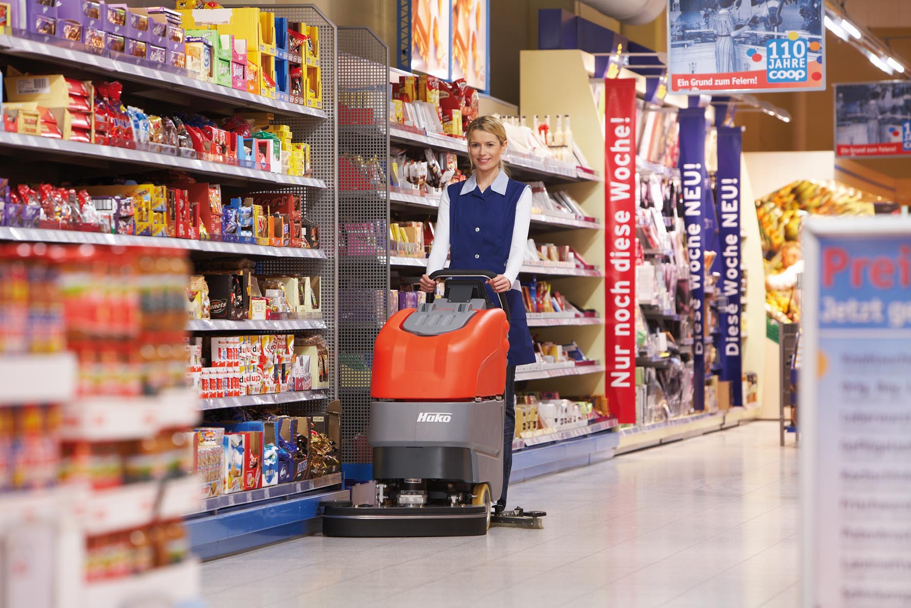compact walk-behind scrubber-drier Scrubmaster B45 equipped with a brush unit